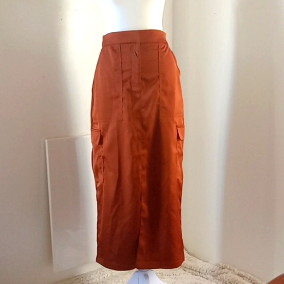 House of Harlow 1960 Women's Midi Skirt Cargo Pockets Size S Orange Coper - Picture 1 of 11